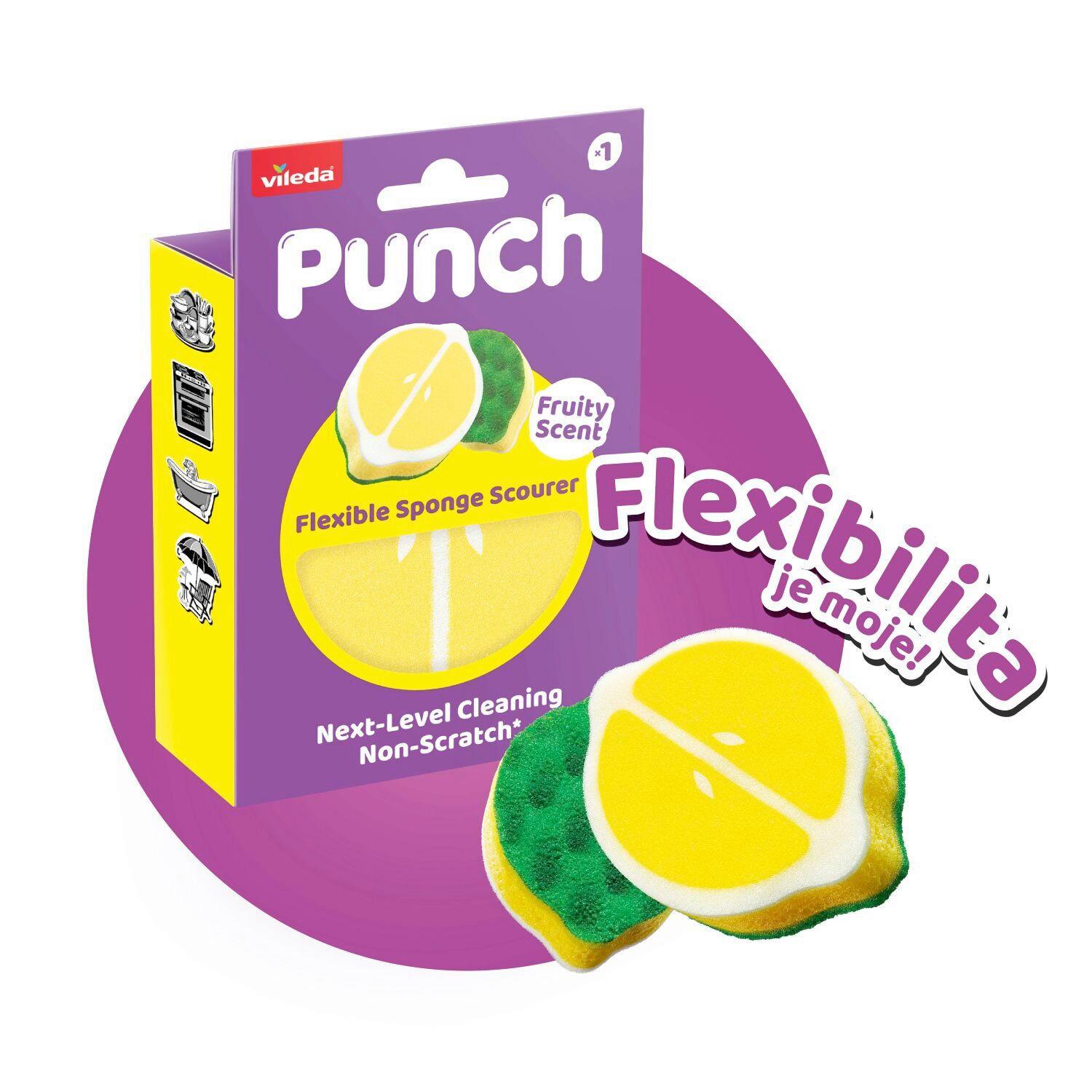 Špongia LEMON PUNCH VILEDA PUNCH LEMON HUBKA - viacfarebná, Basics, plast (10,2/15/3,2cm) - Vileda