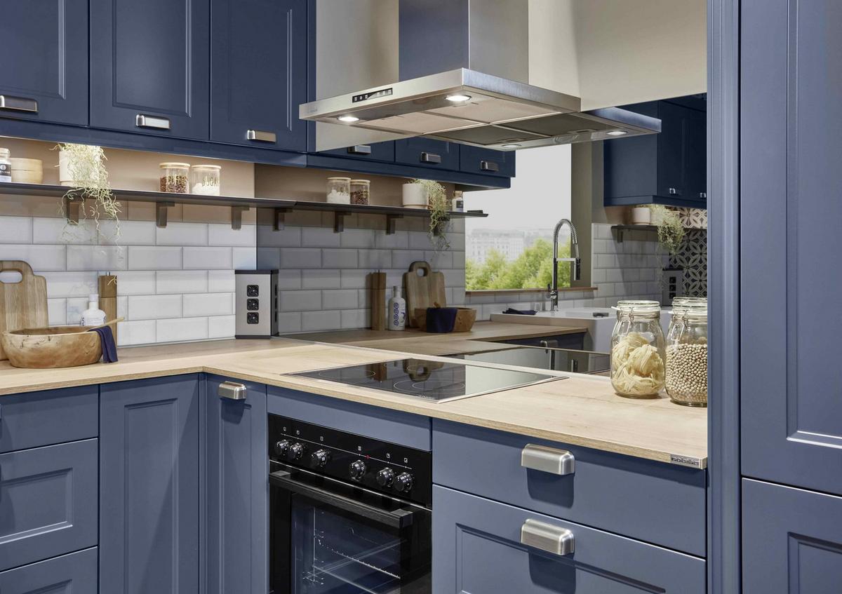 Einbauküche Columbia Frei Planbar Landhausstil - Blau/Eichefarben, MODERN, Holzwerkstoff - Vertico