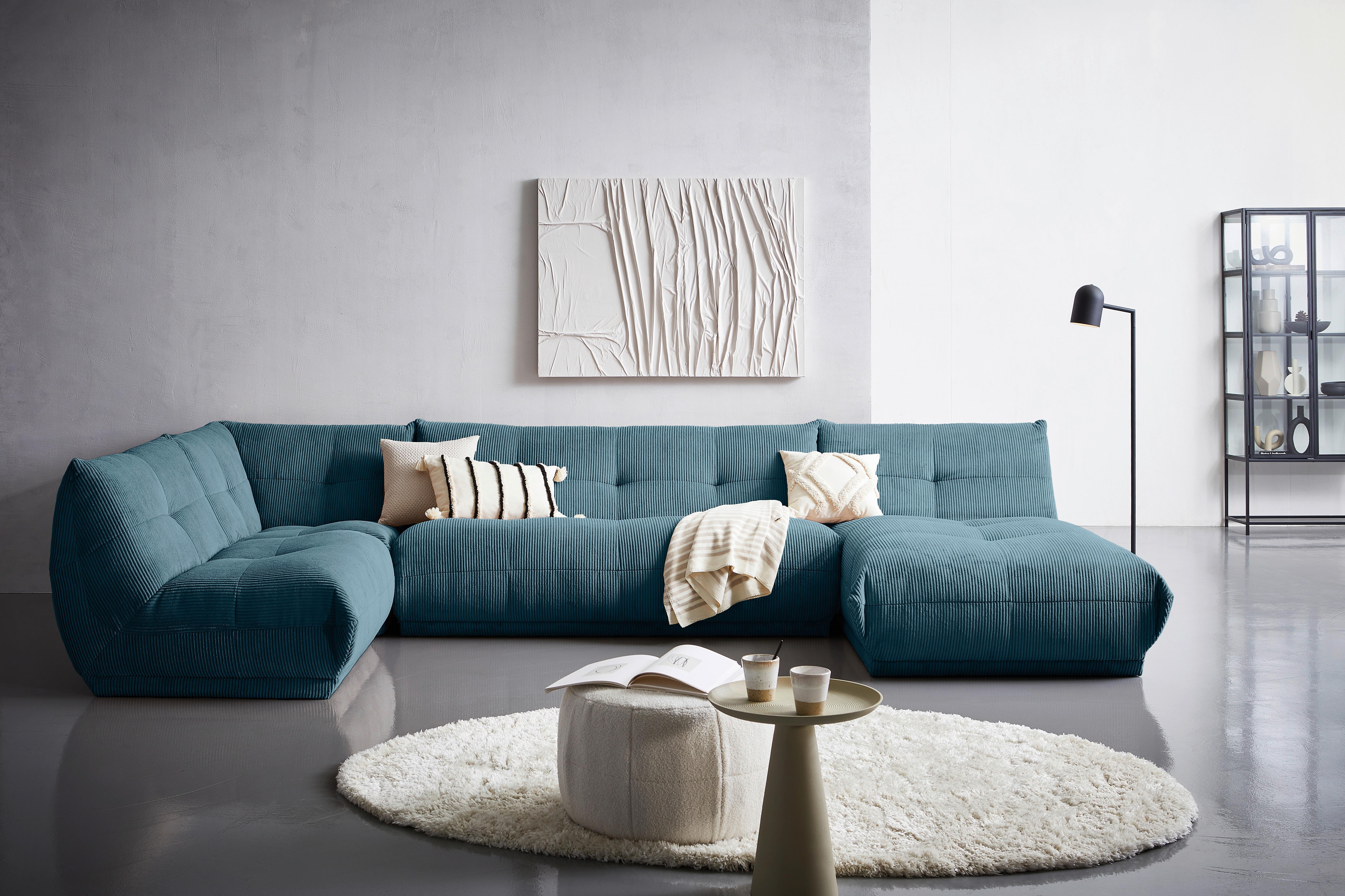 Wohnlandschaft Giselle Petrol Cord - Petrol, Trend, Textil (210/390/185cm) - Livetastic
