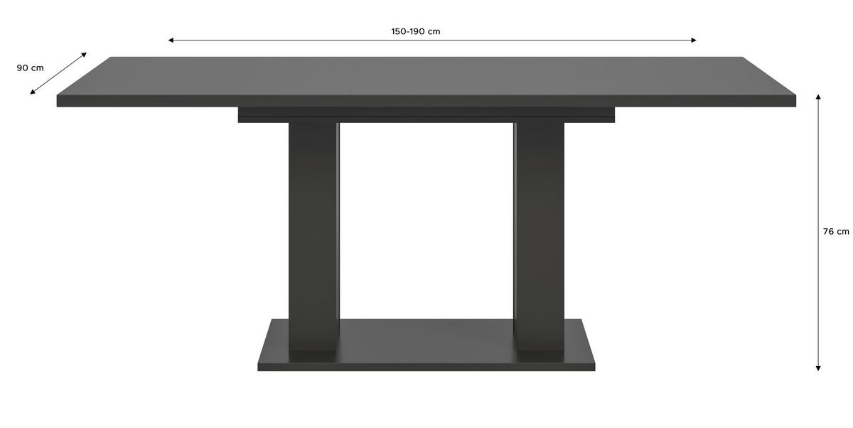 Ausziehtisch Marlon 150 Az Melamin Grau, B:150-190 cm - Grau, KONVENTIONELL, Holzwerkstoff (150-190/90/76cm) - MID.YOU