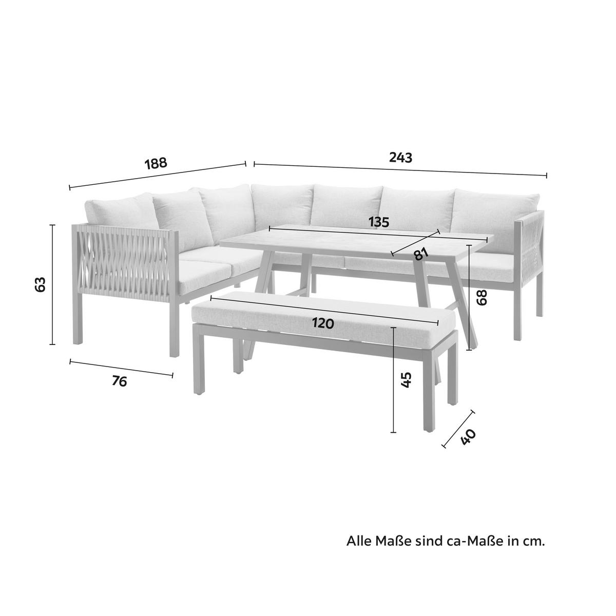 TERASOVÁ SEDACÍ SOUPRAVA LAURENZ - šedá/černá, Moderní, kov/textil (135/81/68cm) - Mömax
