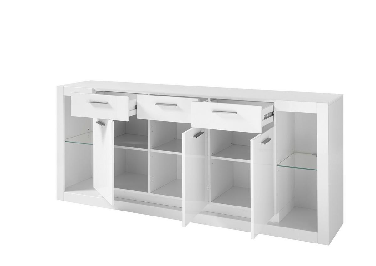 Sideboard Meran Weiß B: 198 cm - Weiß Hochglanz/Weiß, Design, Glas/Holzwerkstoff (198/83/43cm) - MID.YOU