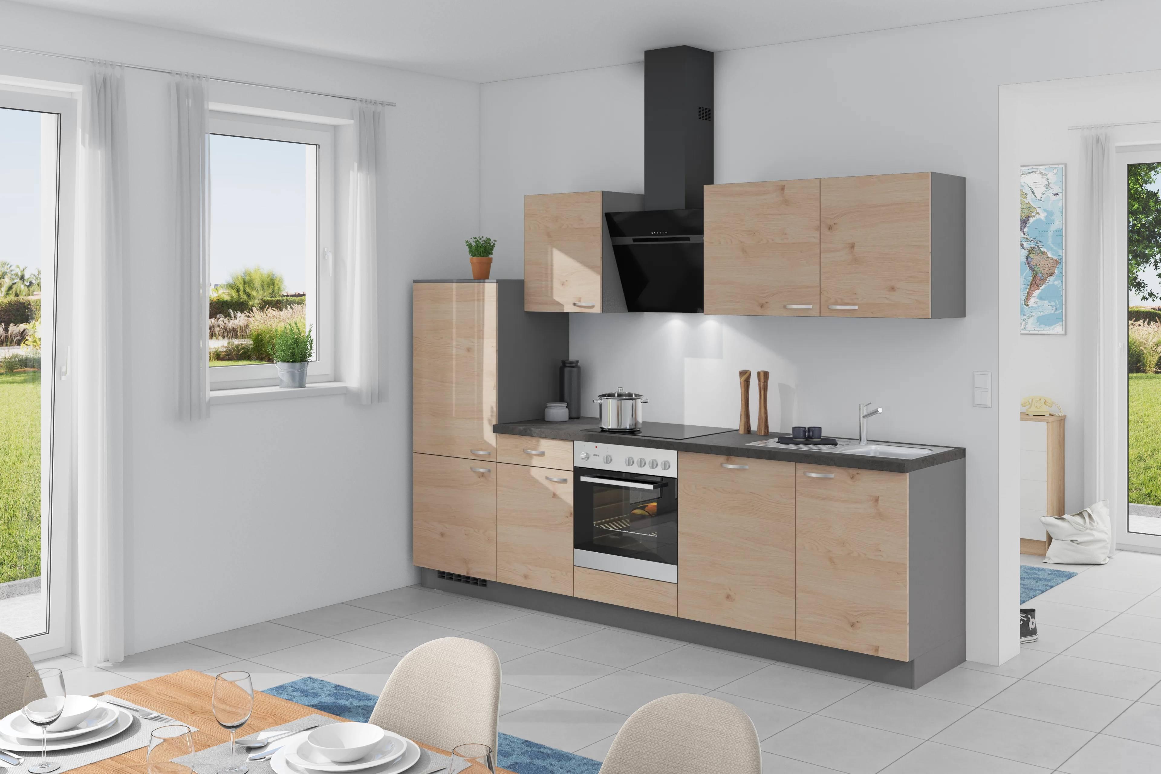 Küchenzeile Plan Mit Geräte Küchenblock 280 Cm Anthrazit - Wildeiche/Anthrazit, Basics, Holzwerkstoff (280cm) - Express