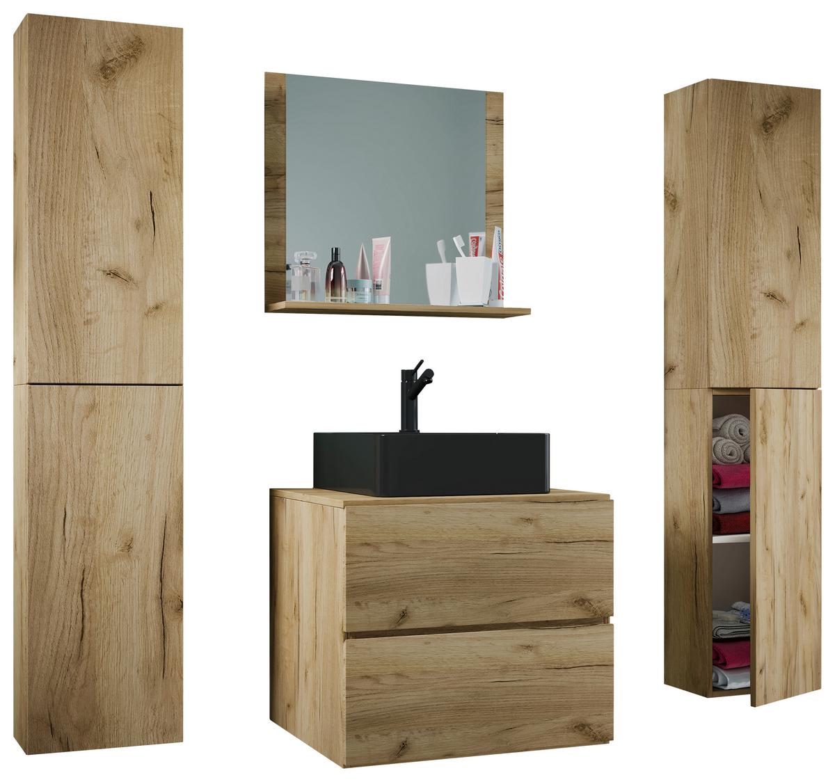 Badezimmer Lendas Bl Xl - Honigeiche/Schwarz, MODERN, Glas/Keramik (127cm) - MID.YOU