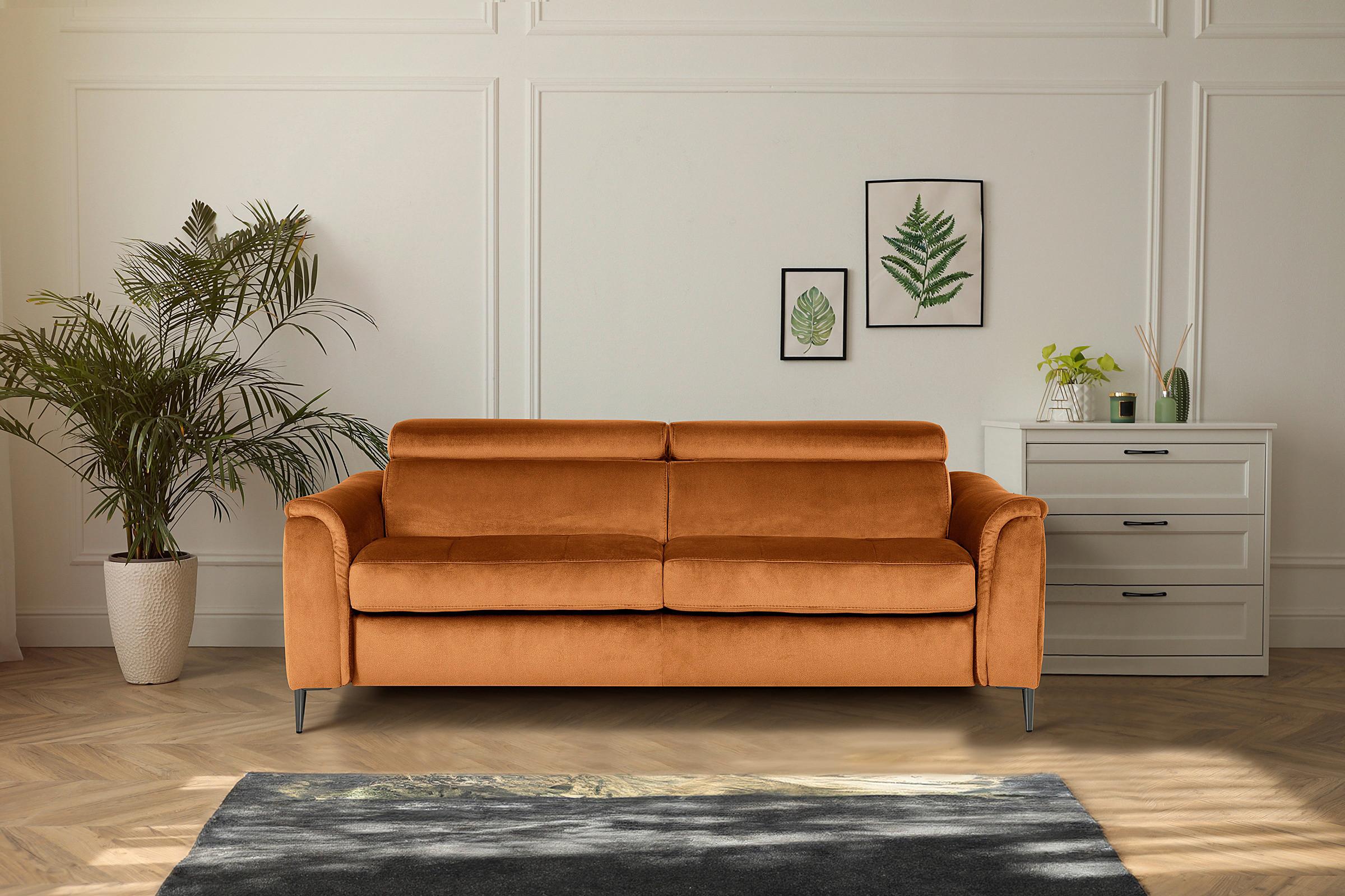Schlafsofa Pafos Cognac B: 203 cm - Chromfarben/Cognac, Design, Textil (203/77-98/103cm) - MID.YOU