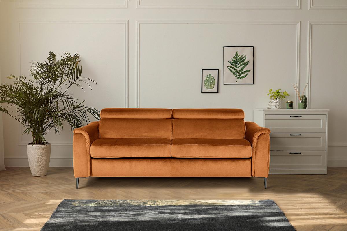 Schlafsofa Pafos Cognac B: 203 cm - Chromfarben/Cognac, Design, Textil (203/77-98/103cm) - MID.YOU