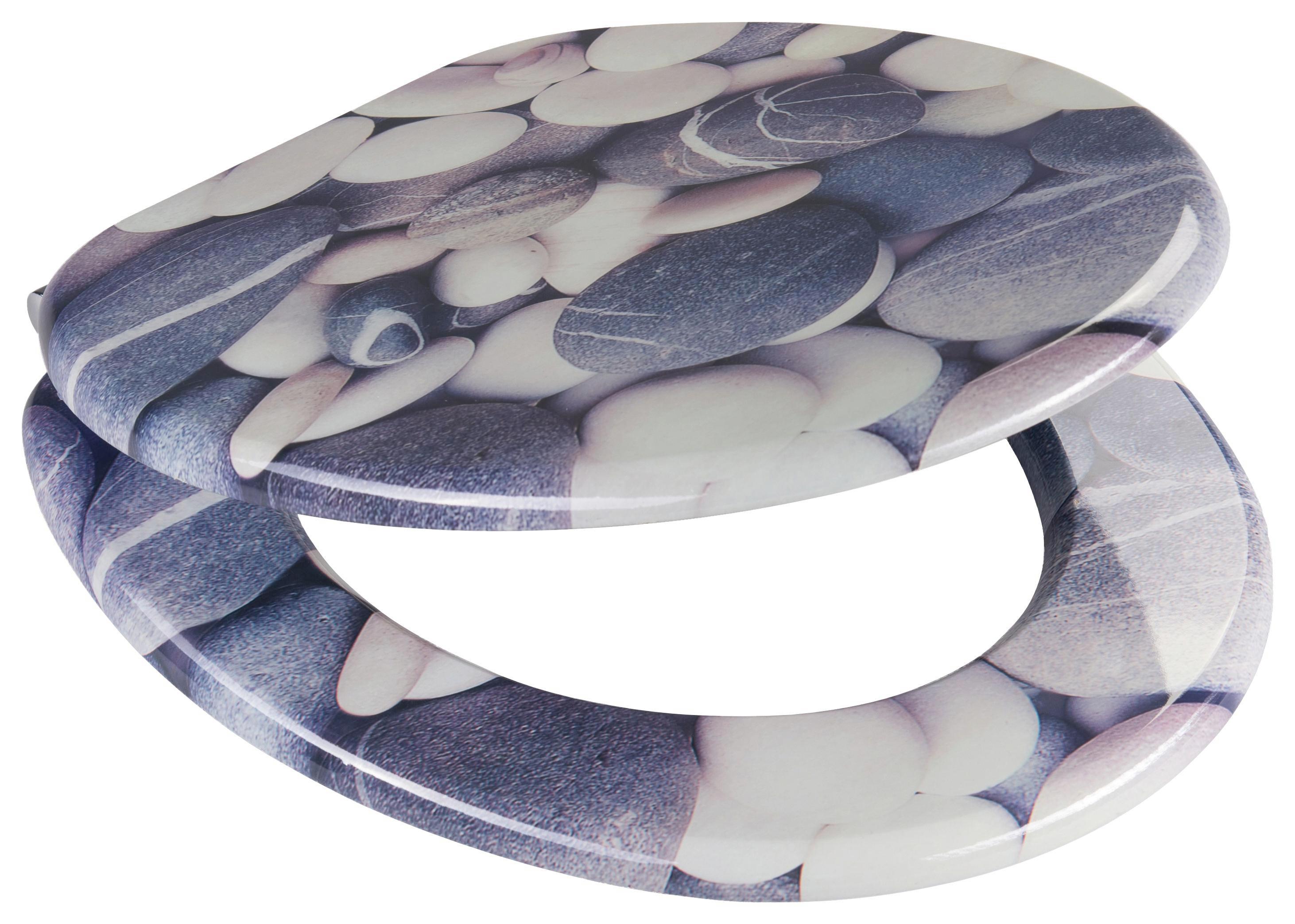 WC-Sitz Grey Stones - Blau/Weiß, MODERN, Holzwerkstoff (37,5/43,5cm)