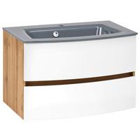 Waschbecken mit Unterschrank Kopenhagen B: 80 cm Weiß - Eichefarben/Weiß, KONVENTIONELL, Glas/Holzwerkstoff (80cm) - Held