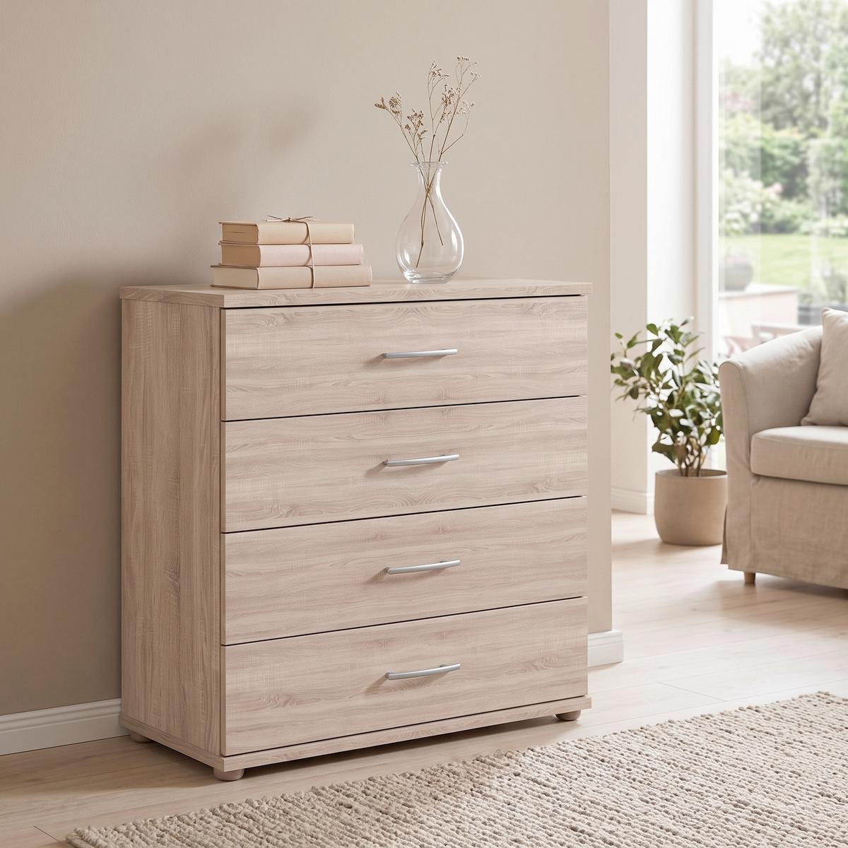 Kommode 60 cm Lilly Eiche Dekor - Eichefarben/Silberfarben, KONVENTIONELL, Holzwerkstoff (60/70/30cm) - Livetastic