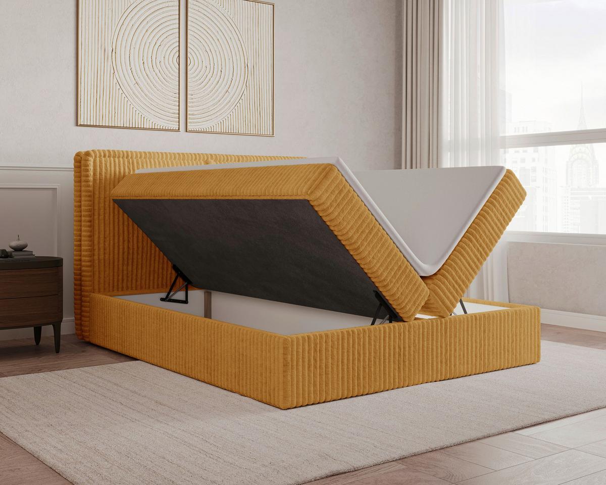 Boxbett Barcelona mit Topper 140x200 - Currygelb/Schwarz, MODERN, Holz/Kunststoff (140/200cm) - Livetastic