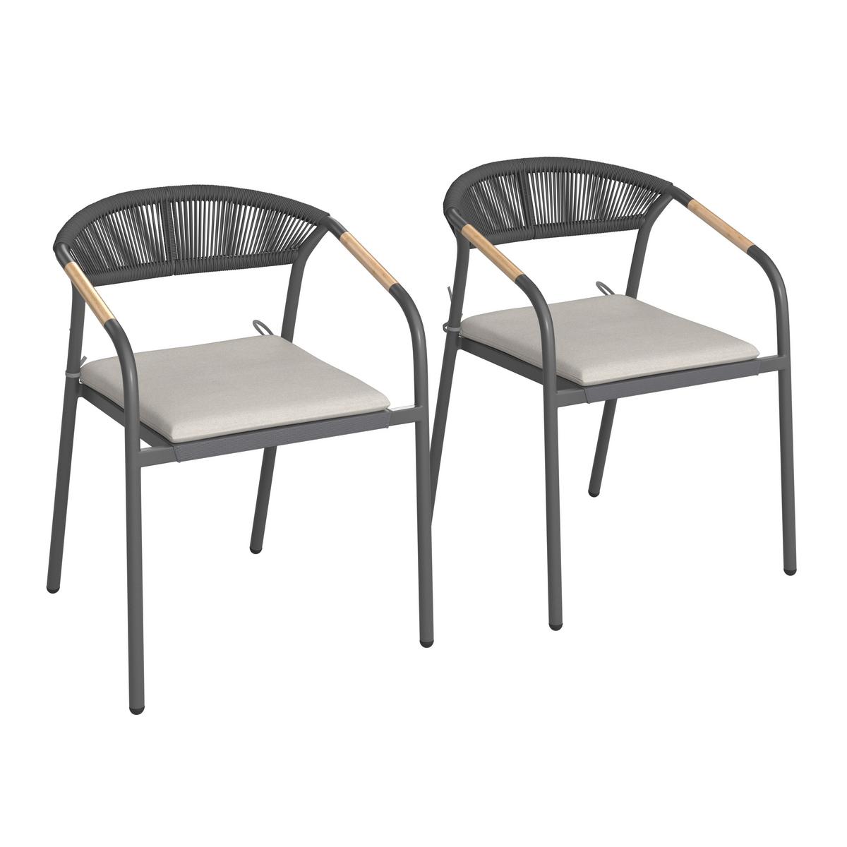 Sada záhradných kresiel BENICIO - sivá/prírodná farba, Modern, kov/textil (56/80/64cm) - Bessagi Garden