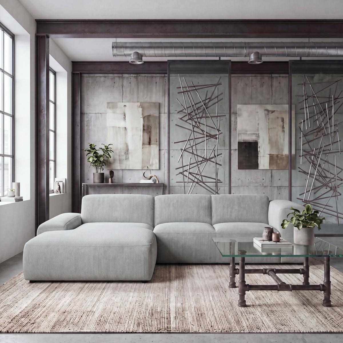 ECKSOFA Hannah Hellgrau 200x304 cm - Hellgrau/Schwarz, Design, Textil (200/304cm) - MID.YOU