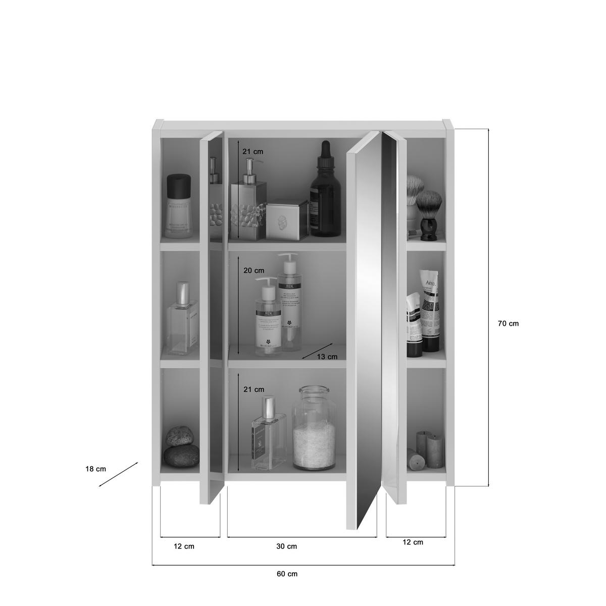 Spiegelschrank Linus Weiß Spiegelglas B:60 cm - Weiß, MODERN, Glas/Holzwerkstoff (60/71/19cm) - MID.YOU