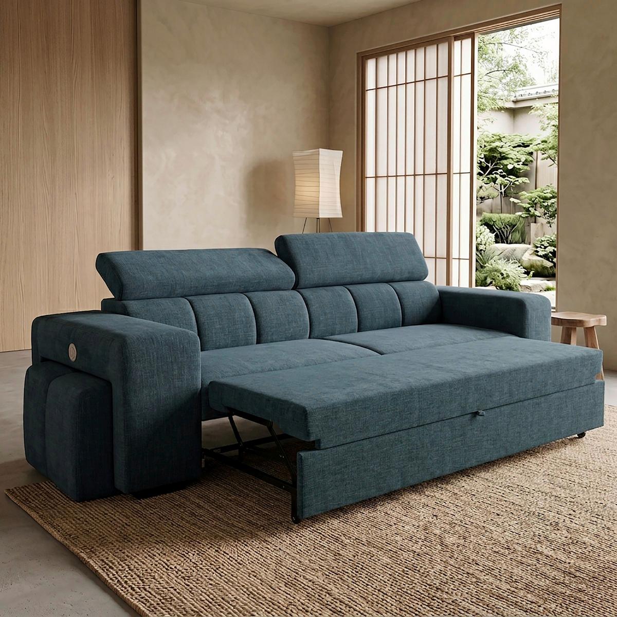 3-SitzerSofa m. Schlaffunktion Sirius S blau, B: 251cm - Blau/Schwarz, KONVENTIONELL, Holz/Holzwerkstoff (251/96/100cm)