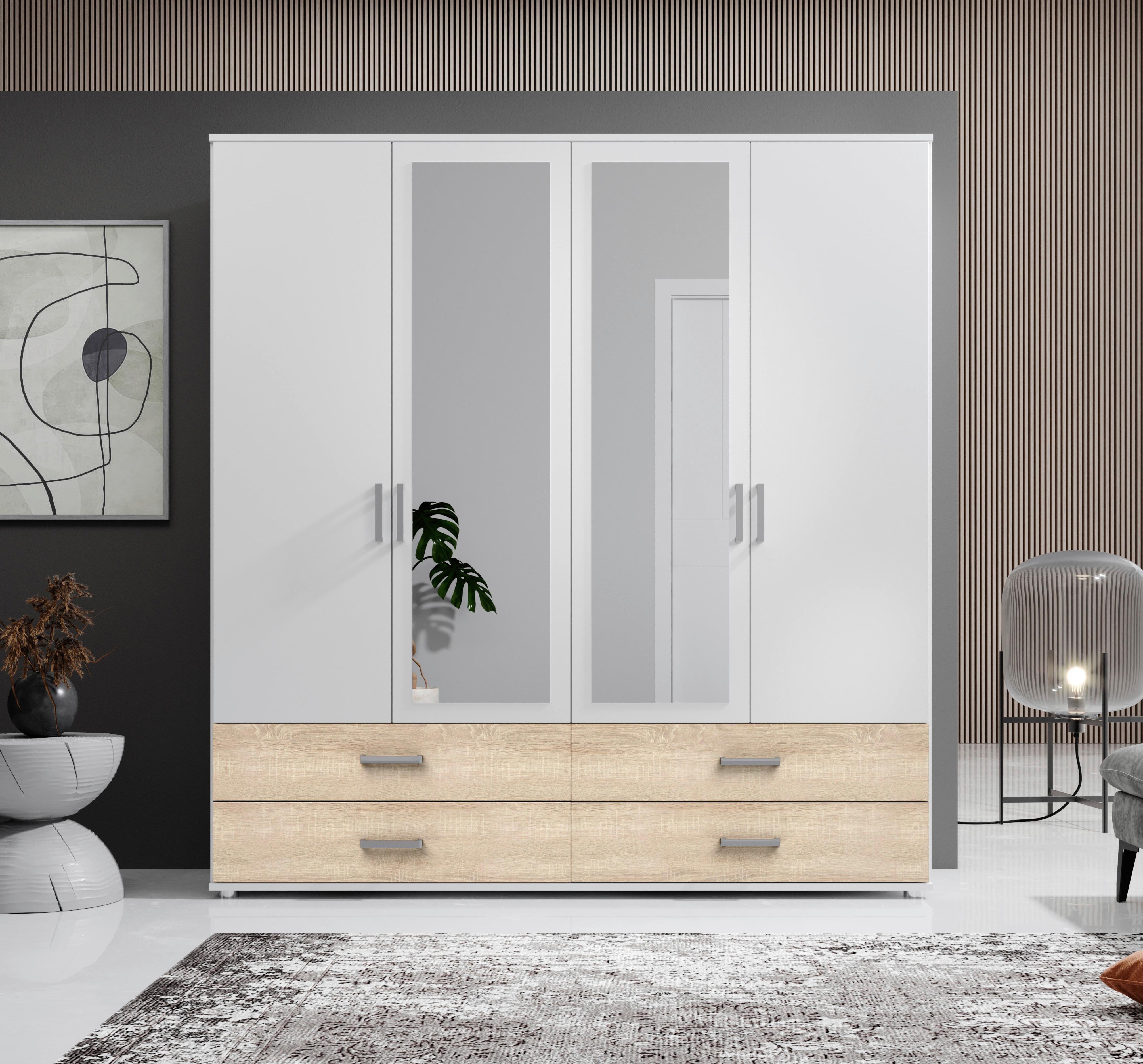 Drehtürenschrank mit Spiegel 180cm Ivar Sonoma Eiche/Weiß