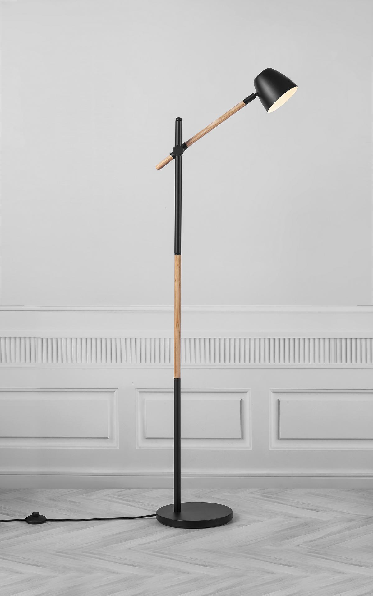 Stehleuchte Schwarz L: 53,6 cm - Eschefarben/Schwarz, Design, Holz/Metall (53,6/35/130,5cm) - Nordlux