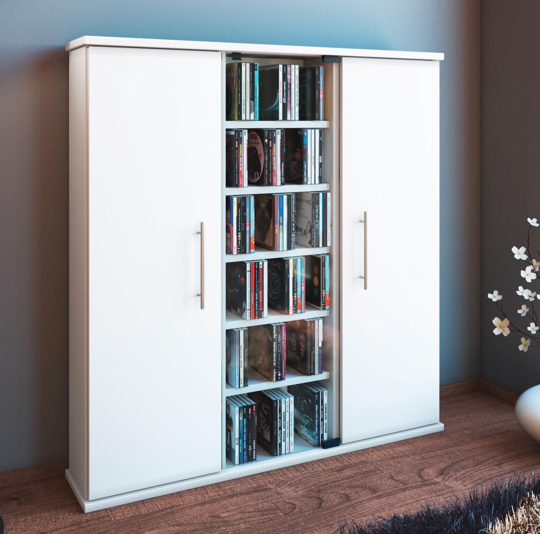 Cd Regal Mit Türen Santo 86 Cm Weiß, Glas - Weiß, KONVENTIONELL, Glas/Holzwerkstoff (86/91,5/18cm) - MID.YOU
