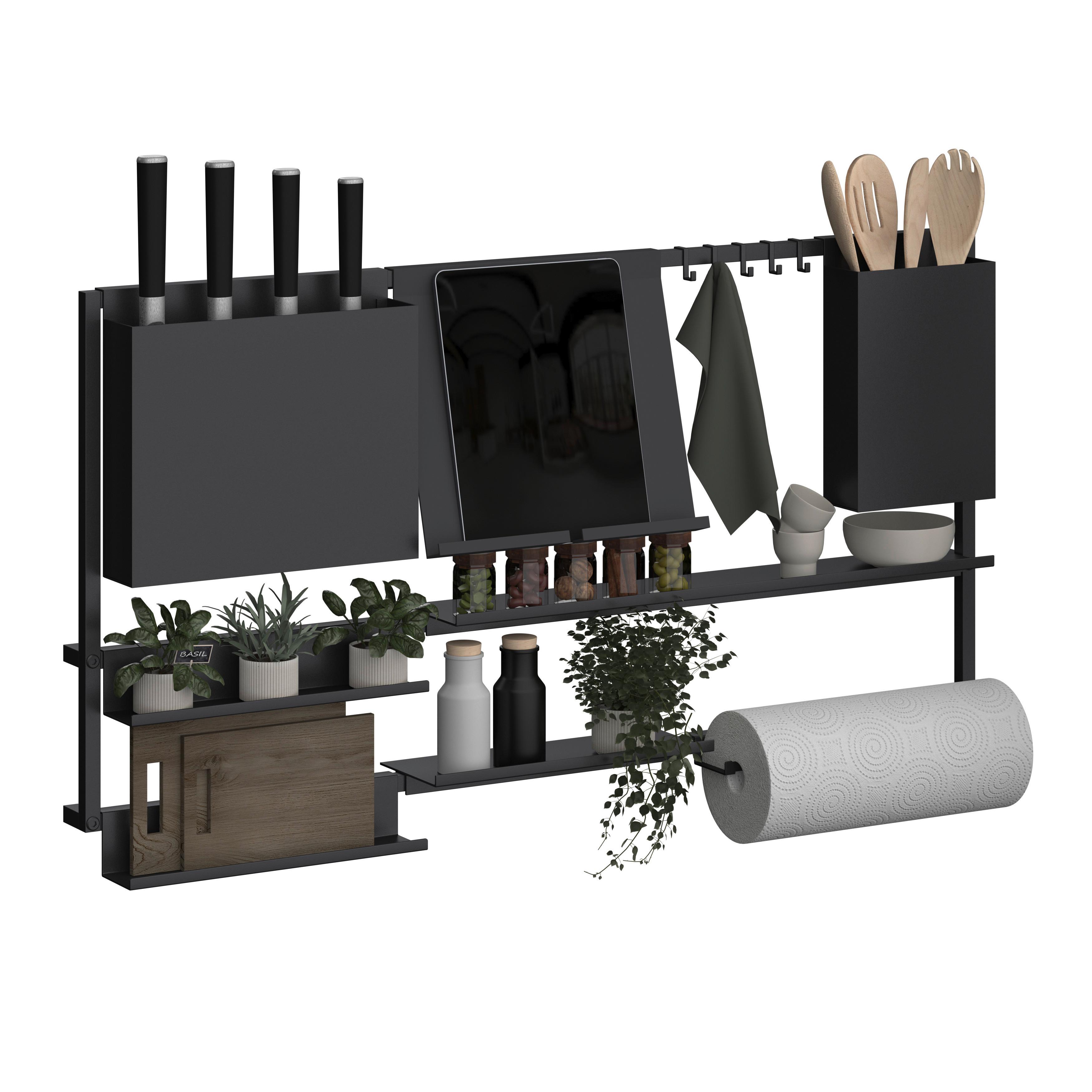 Stojan na kuchynské potreby šírka/výška: 15/28,5 cm - čierna, Modern, kov (15/28,5/7,5cm) - System Style