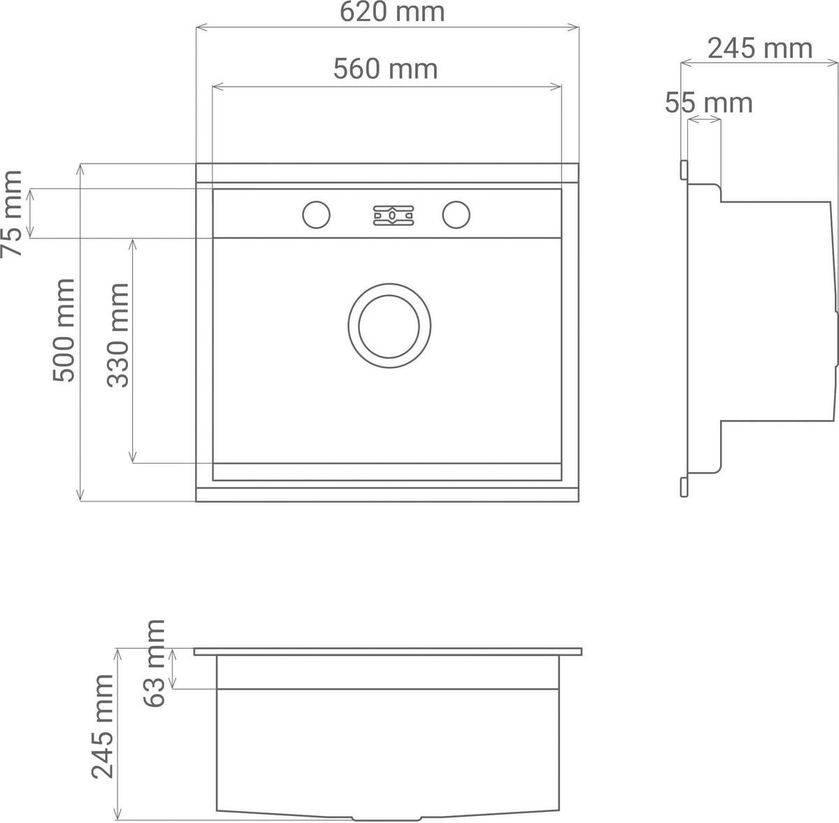 Spüle California Edelstahl 62x24,5 cm - Edelstahlfarben, Basics, Metall (62/24,5/50cm) - Respekta