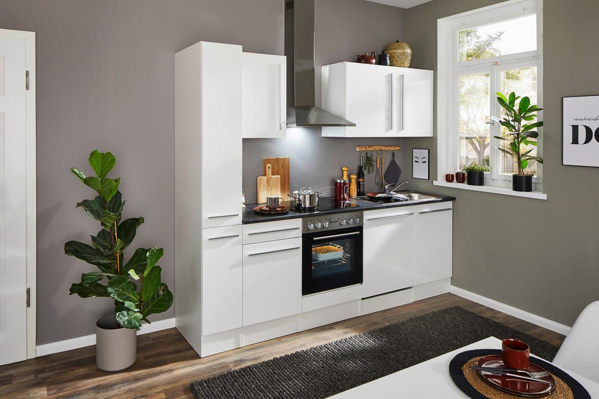 Küchenblock Jazz 8 250 Weiß B: 250 Cm - Weiß Hochglanz/Dunkelgrau, LIFESTYLE, Holzwerkstoff (250cm) - MID.YOU