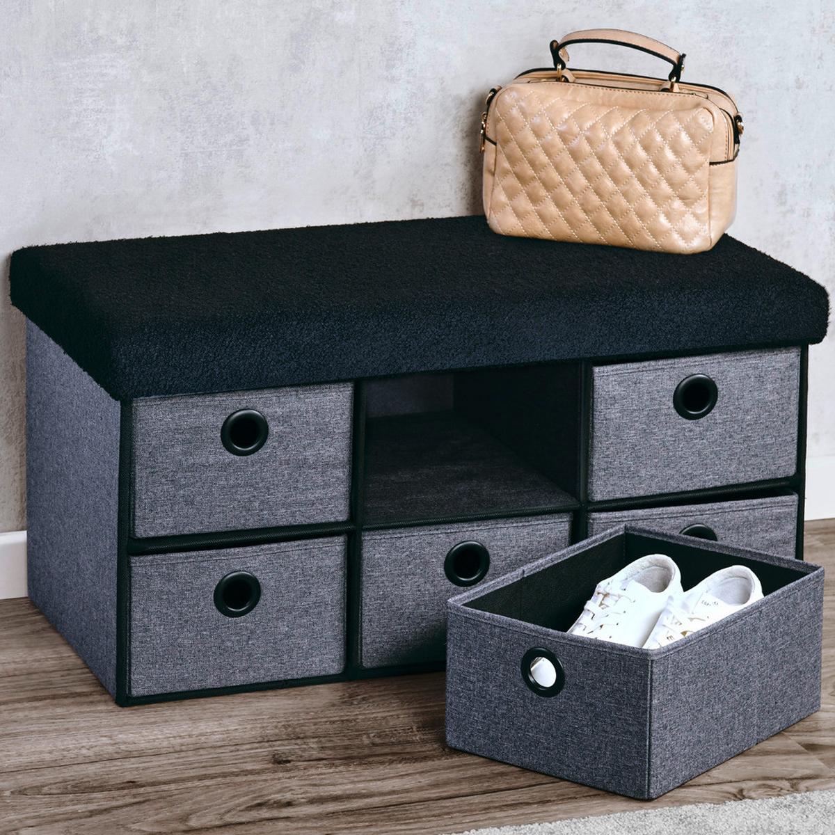 Garderobenbank Grau, Schwarz mitaufbewahrungsboxen, B: 78 cm - Schwarz/Grau, Basics, Holzwerkstoff/Kunststoff (78/38/38cm) - Kesper