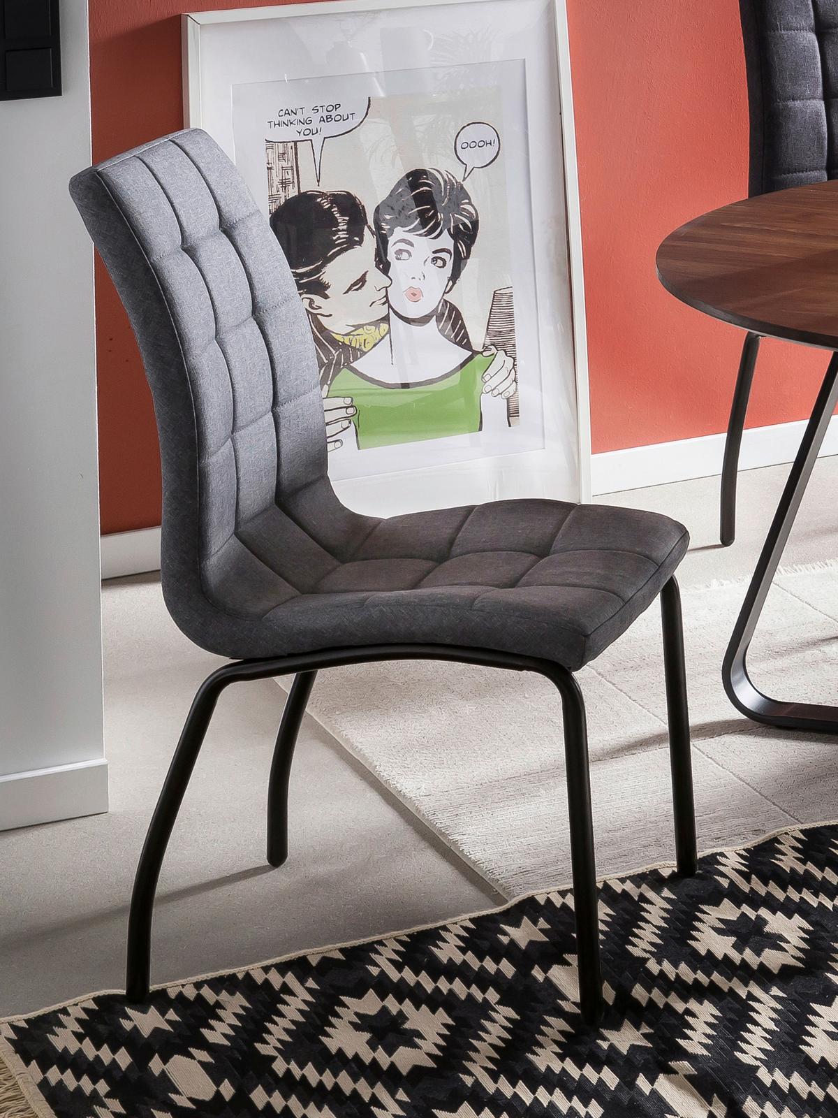 Stuhl-set Hellgrau, Bh: 42cm - Hellgrau/Schwarz, Design, Textil/Metall (42/103/58,5cm) - Livetastic