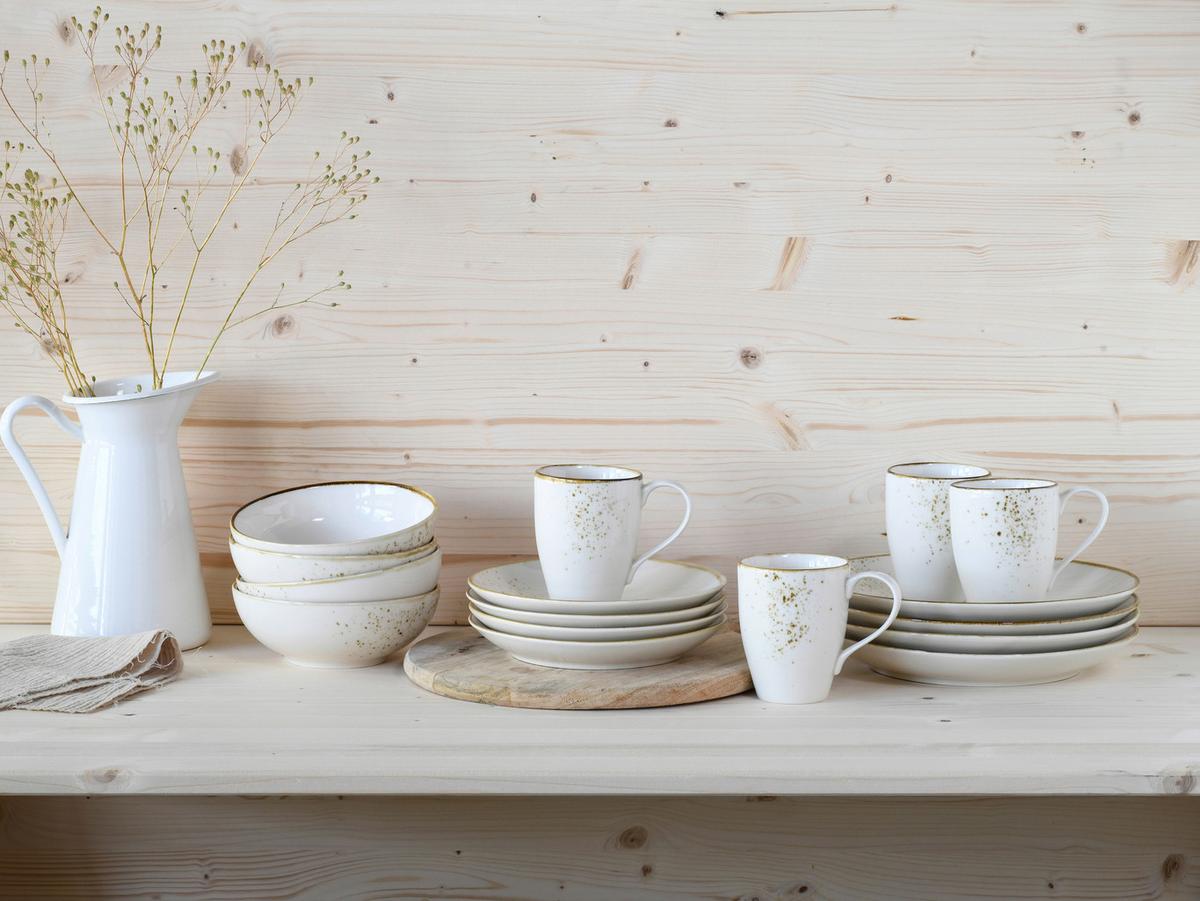 Kombinovaný servis 16-dielny biela/krémová - biela/krémová, Basics, keramika - Creatable