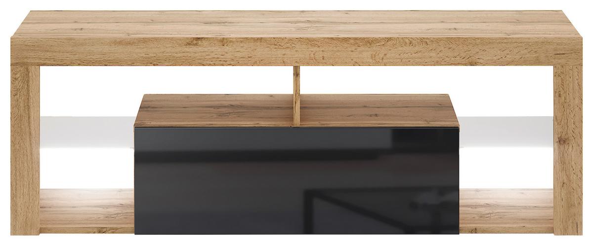 Lowboard Everest 140 Led - Eiche Wotan/Schwarz, Design, Glas/Holzwerkstoff (140/50,5/35cm) - Livetastic