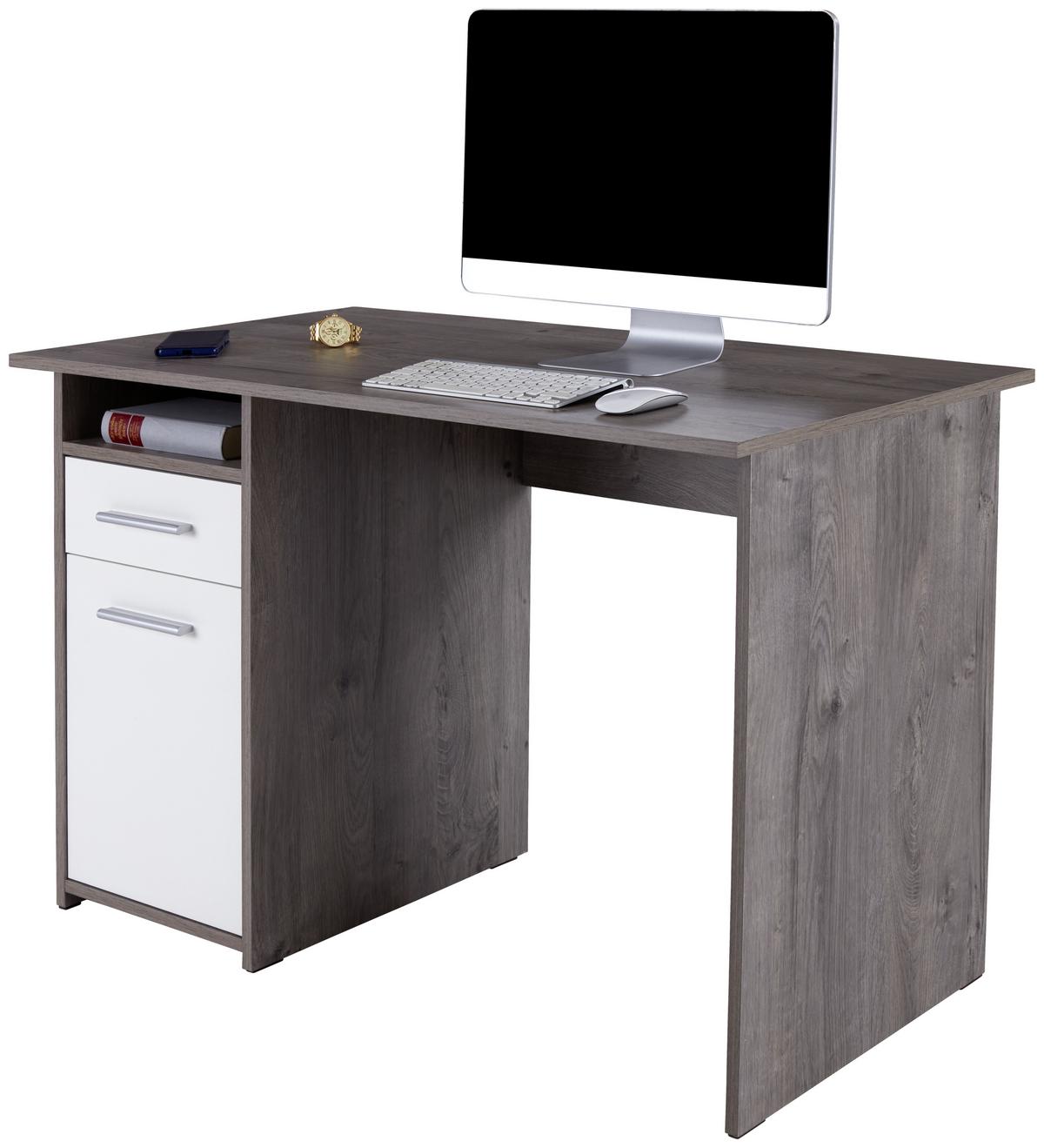 Schreibtischmit Stauraum B 110cm H 74 cm Palermo, Eiche Dekor - Eichefarben/Weiß, MODERN, Holzwerkstoff (110/74/60cm)