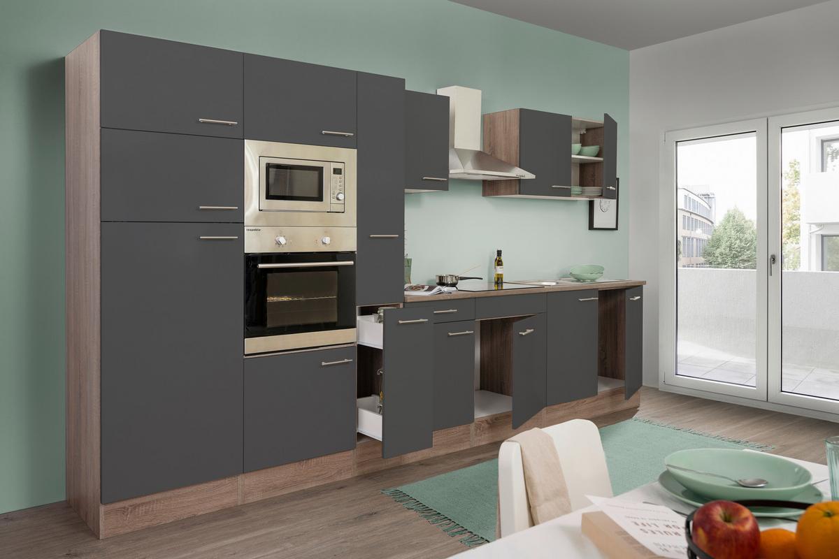 Küchenzeile ohne Geräte B: 360 cm Grau/Eiche Dekor - Eichefarben/Grau, Basics, Holzwerkstoff (360cm) - Respekta