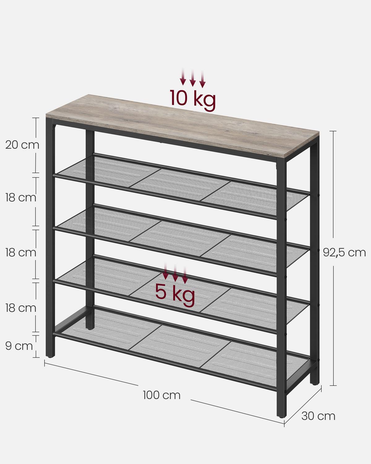 Regál na boty černá, šedobéžová - černá/šedobéžová, Trend, kov/kompozitní dřevo (100/92,5/30cm) - Boxxx