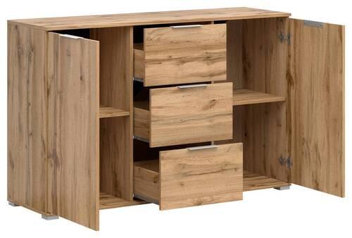 Kommode Zele Chest Of Drawers - Silberfarben/Eiche Wotan, Design, Holzwerkstoff (135/86/41cm)