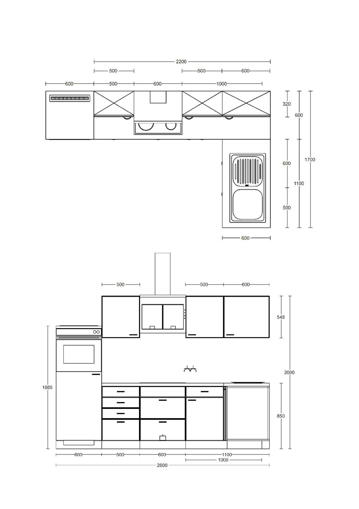Rohová kuchyňa CARA bez spotrebičov, 280x170 cm - čierna/zelená, Konventionell, kov/kompozitné drevo (280/170cm)