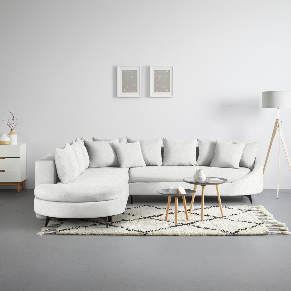 Rohová sedačka AXEL, levá, krémová tkanina - černá/krémová, Moderní, kov/textil (250/291cm) - Mömax