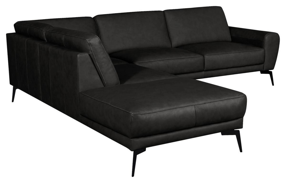 Ecksofa Spring, Schwarz S: 250x273 cm - Schwarz, Design, Leder (250/273cm) - Livetastic