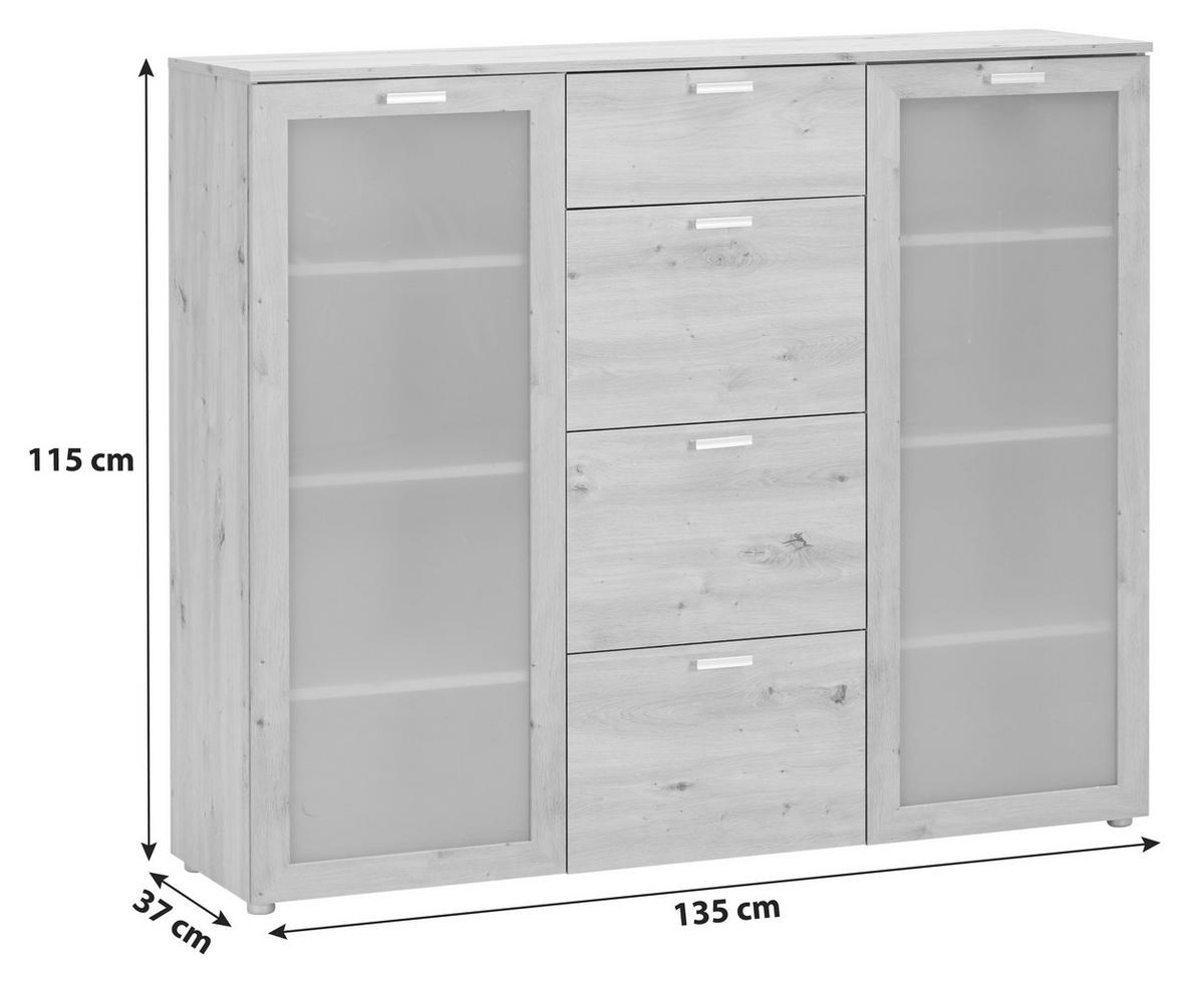 Kommode B: 135 cm Xeno Artisan Eiche Dekor - MODERN, Holzwerkstoff (135/115/37cm)