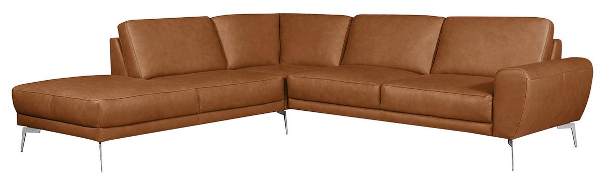 Ecksofa Spring Cognac Chrom, S: 250x273 cm - Chromfarben/Cognac, Design, Leder (250/273cm) - Livetastic