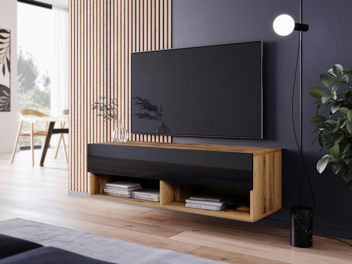 TV-Lowboard B: 100 cm Eiche Wotan/Schwarz Hochglanz - Schwarz Hochglanz/Eiche Wotan, LIFESTYLE, Holzwerkstoff (100/30/31cm) - P & B