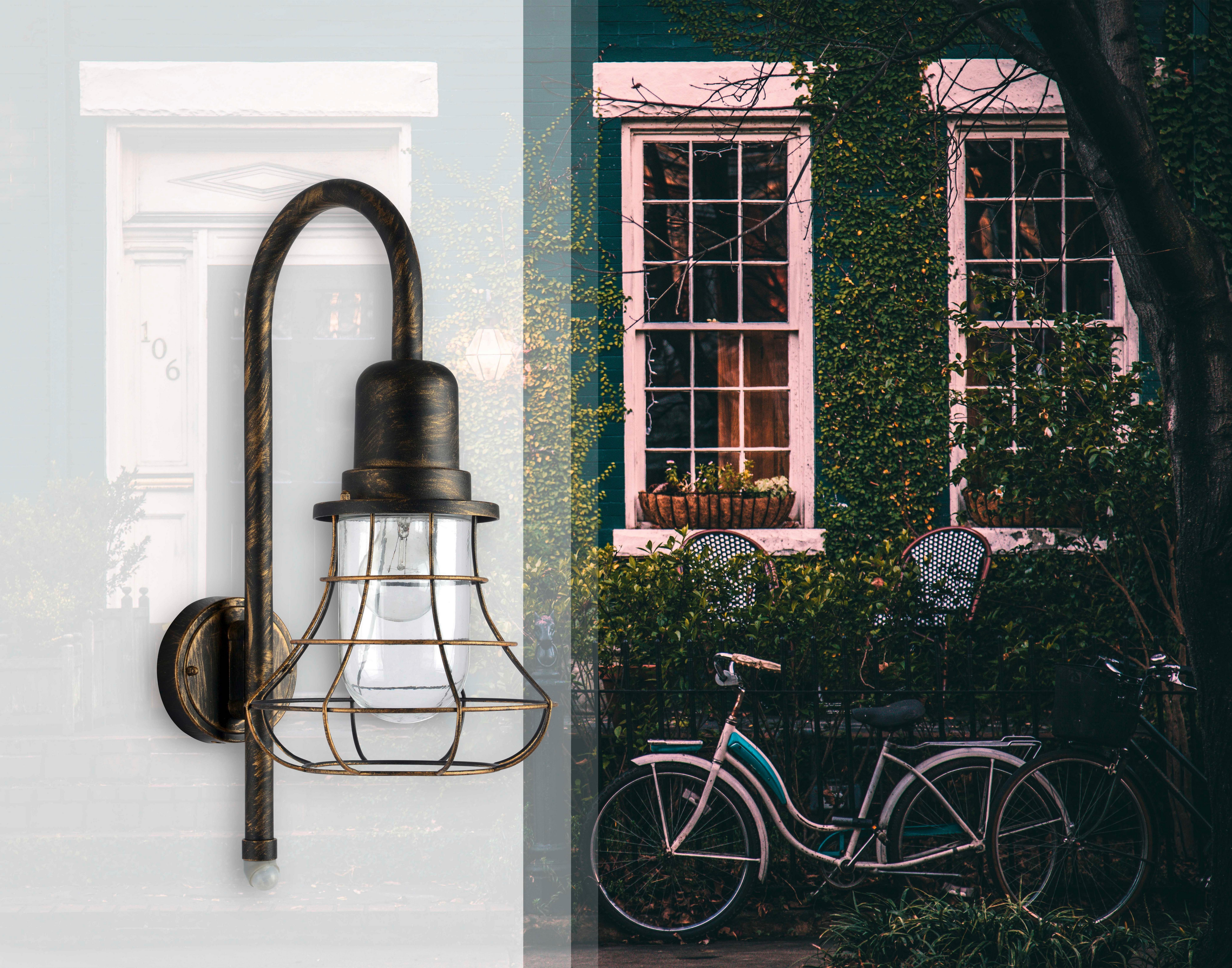 Außenwandleuchte 1901-Pir Bg Bird - Goldfarben/Braun, KONVENTIONELL, Glas/Metall (34,6/22,7/54,4cm)