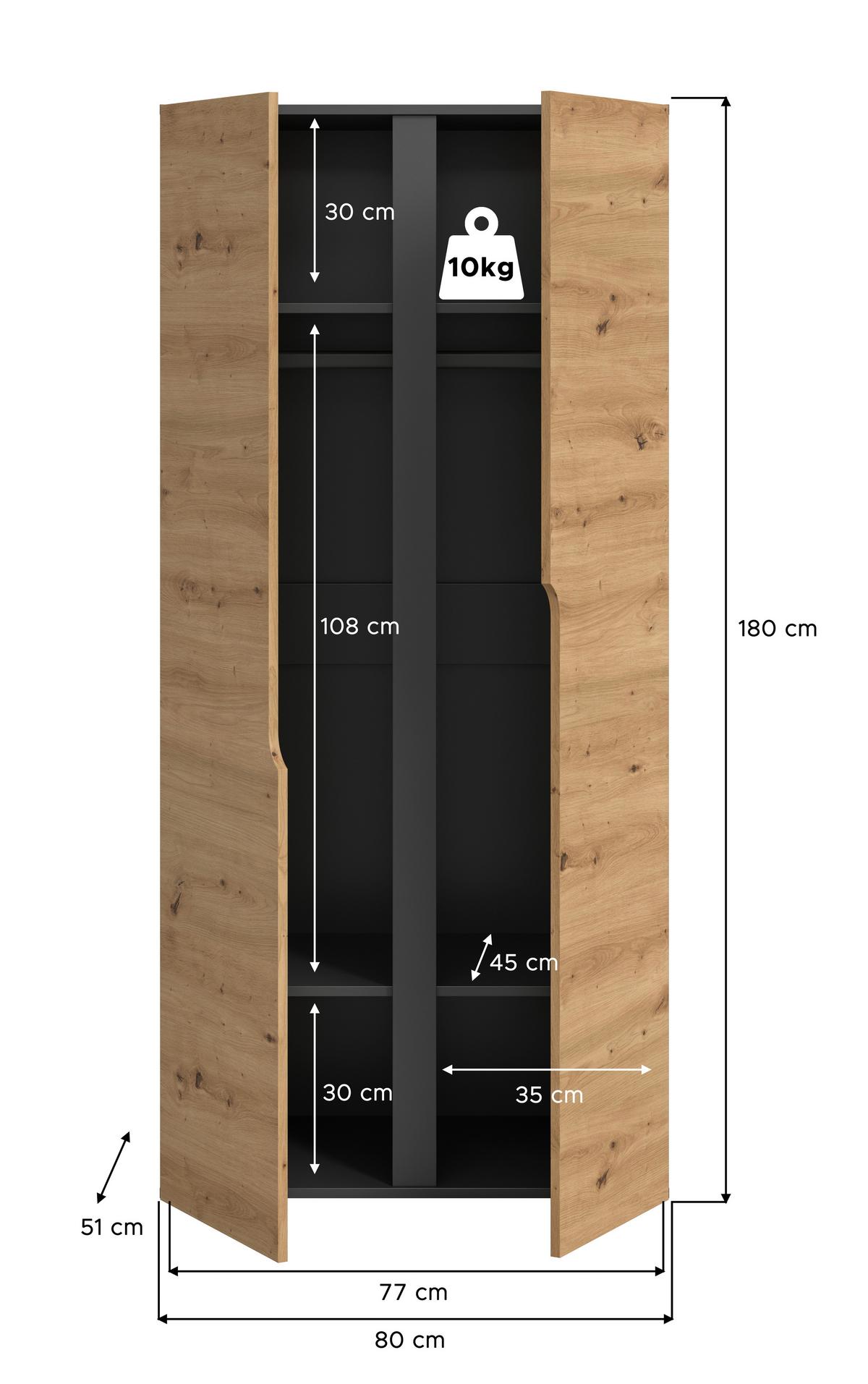 Drehtürenschrank Anga Anthr. /Eiche Artisan Dekor B: 80cm - Anthrazit/Eiche Artisan, MODERN, Holzwerkstoff (80/180/51cm) - MID.YOU