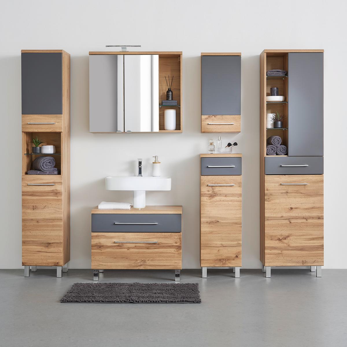 VYSOKÁ SKŘÍŇ FLOAT -EXKLUSIV- - barvy dubu/barvy chromu, Moderní, kov/kompozitní dřevo (35/194/33cm) - Premium Living