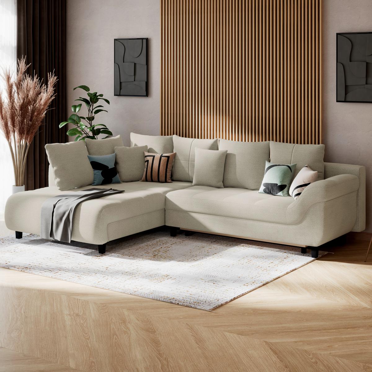 Ecksofa mit Schlaffunktion Mendoza New Chenille 197x309cm - Hellgrau/Schwarz, KONVENTIONELL, Textil (197/309cm) - Ondega