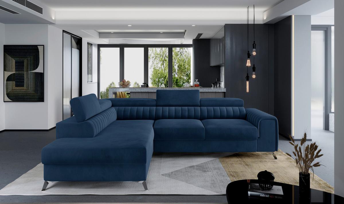 Ecksofa Laurence Blau S: 205x278 cm - Blau/Silberfarben, Design, Textil (205/278cm) - MID.YOU