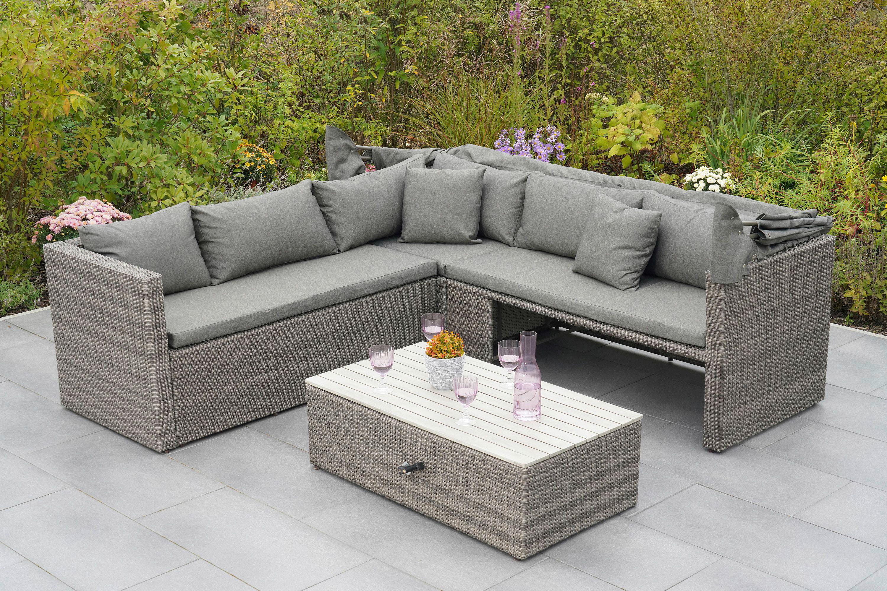 Loungegarnitur 3-tlg. Sanmarco Holz/metall/textil Mit Kissen - Hellgrau/Grau, KONVENTIONELL, Holz/Kunststoff (250/150/168cm) - Gardenson