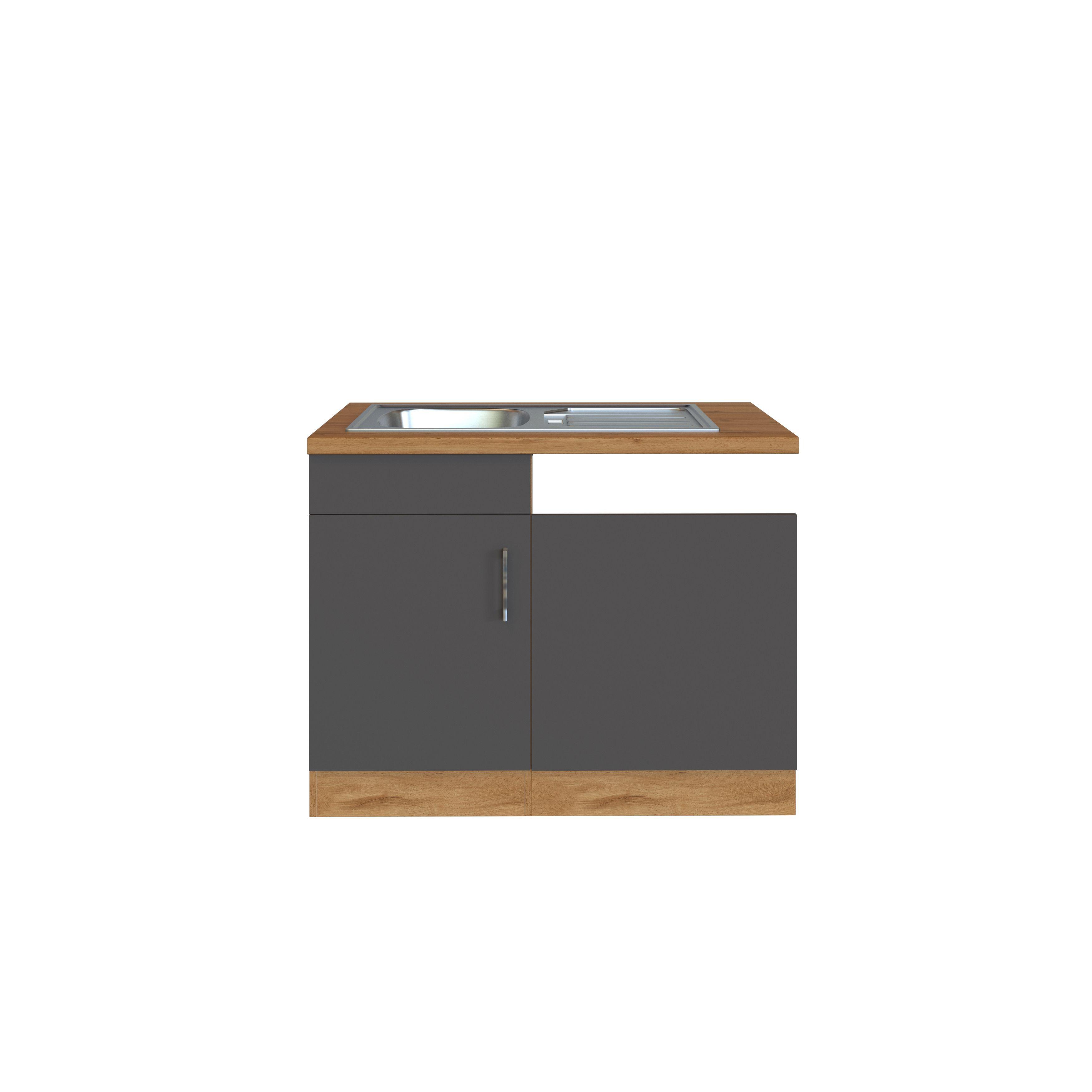 Spülenschrank Mit Spüle B: 110cm Anthrazit/Eiche Dekor - Anthrazit, MODERN, Holzwerkstoff (110/85/60cm) - Held