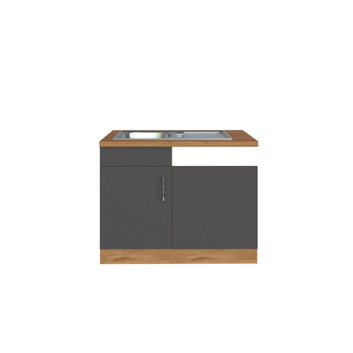 Spülenschrank Mit Spüle B: 110cm Anthrazit/eiche Dekor - Anthrazit, MODERN, Holzwerkstoff (110/85/60cm) - Held