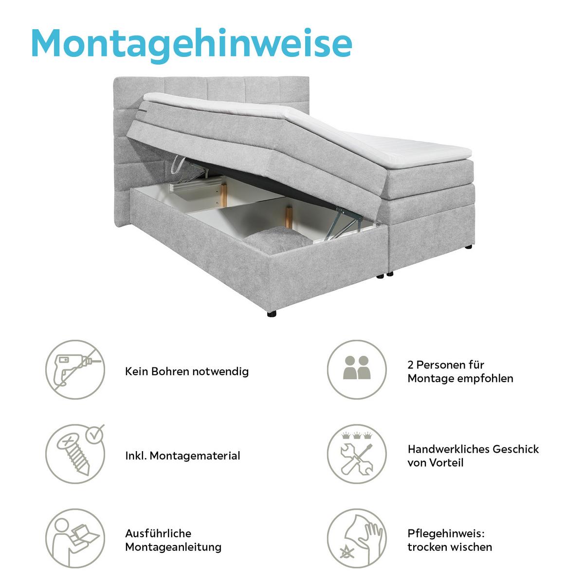 Boxspringbett Mit Topper & Bettkasten 180x200 Tacoma 3 - Silberfarben, KONVENTIONELL, Kunststoff/Textil (180/200cm) - MID.YOU