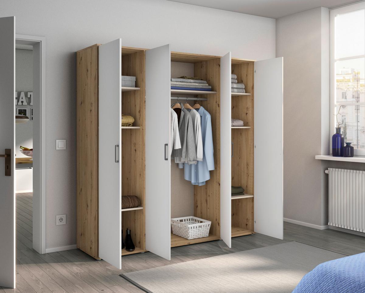 Drehtürenschrank Voyager 187 Cm Eiche Artisan,weiß - Weiß/Eiche Artisan, MODERN, Holzwerkstoff (187/194/53cm) - Rauch Möbel
