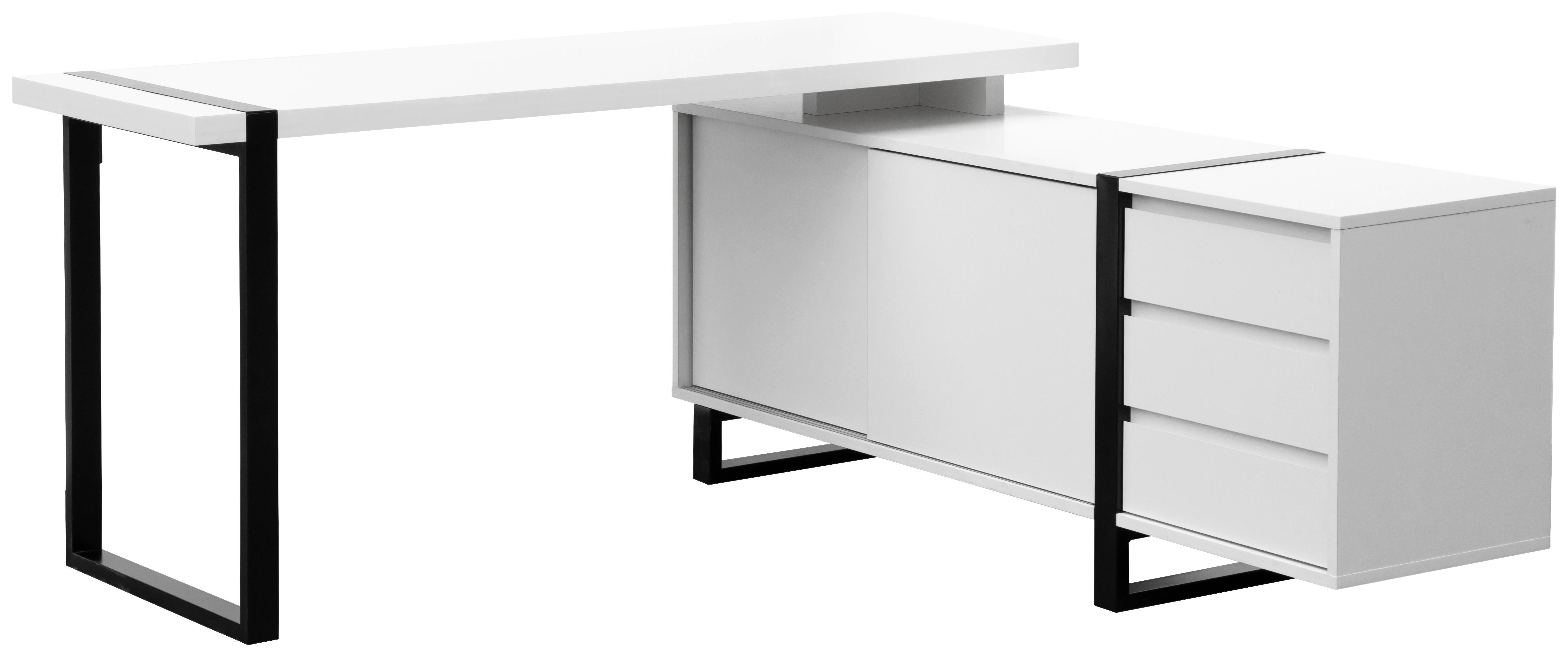 Eckschreibtisch Ray Schwarz/Weiß L: 160 cm - Schwarz/Weiß, MODERN, Holzwerkstoff/Metall (160/160/76cm) - Livetastic