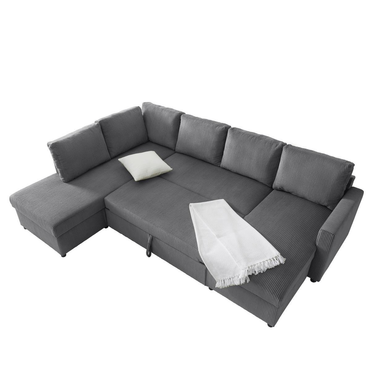 Sedací souprava MARTINA U, levá, antracitový manšestr - antracitová, Moderní, kov/dřevo (204/276/146cm) - Mömax